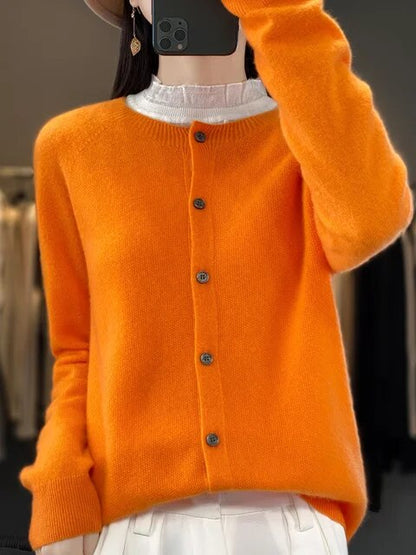 Women's Long Sleeve Round Neck Cashmere Cardigan