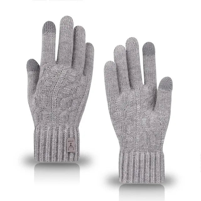 Warm men's gloves knitted from cold and warm wool