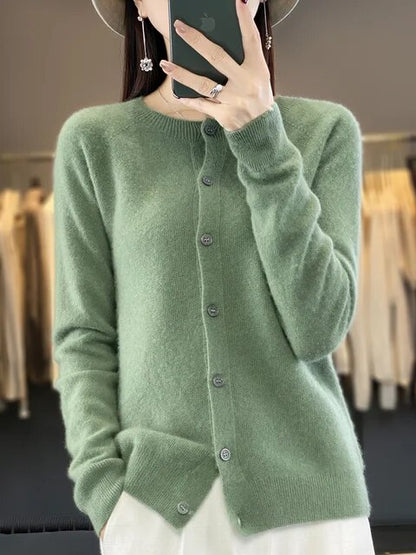 Women's Long Sleeve Round Neck Cashmere Cardigan