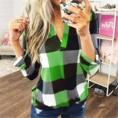 Black and white plaid print blouse for women