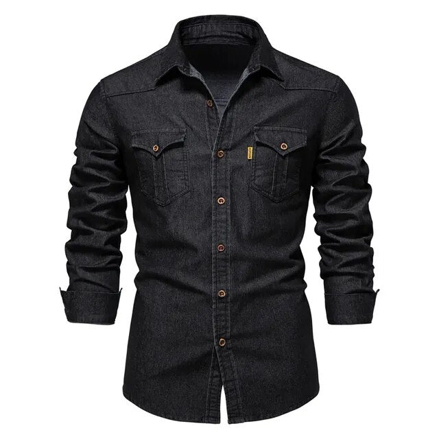 Denim Shirt Men Long Sleeve Quality Casual