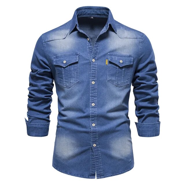 Denim Shirt Men Long Sleeve Quality Casual