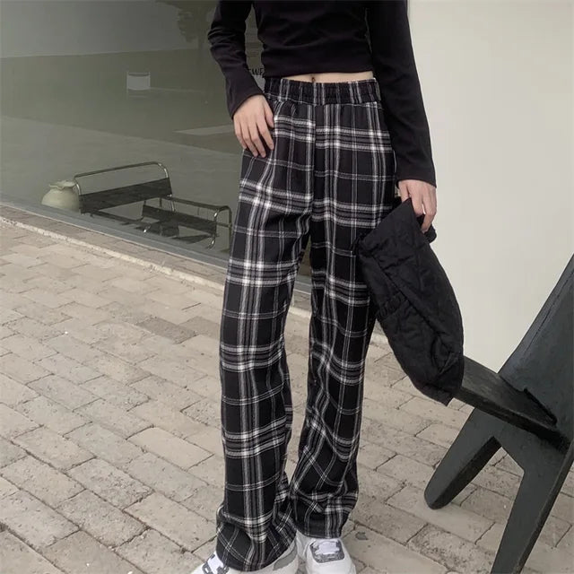 black winter fleece plaid pants 