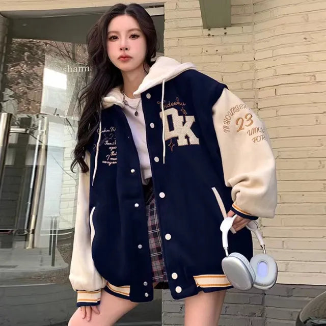 American Retro Letter Embroidered  Coats