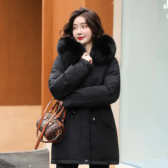 Women Parka Long Coat Wool Liner Hooded