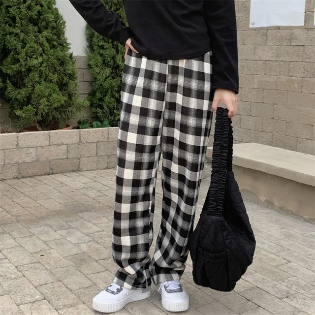 winter fleece plaid pants 