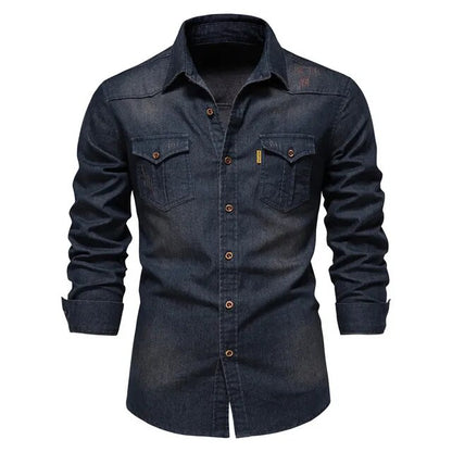 Denim Shirt Men Long Sleeve Quality Casual