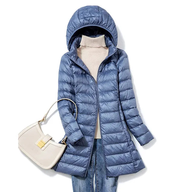 Light and thin hooded parka for women