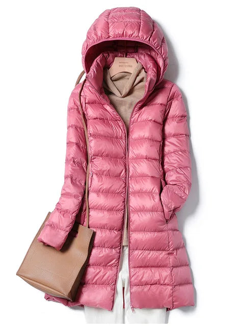 Light and thin hooded parka for women