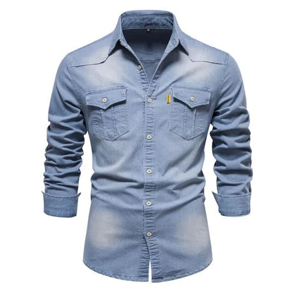 Denim Shirt Men Long Sleeve Quality Casual