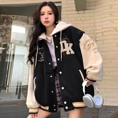 American Retro Letter Embroidered  Coats