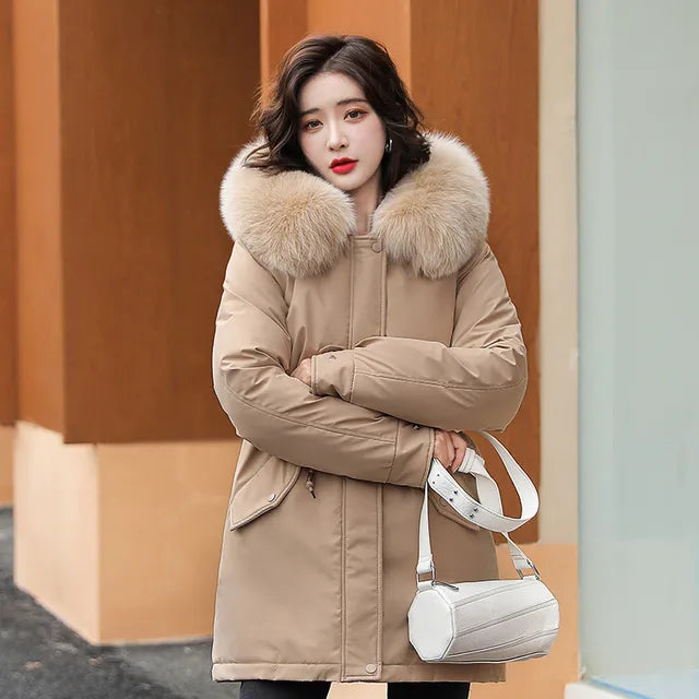 Women Parka Long Coat Wool Liner Hooded