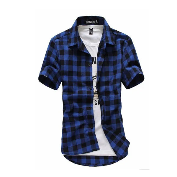 DARK BLUE MEN'S CHECKED SHIRT 