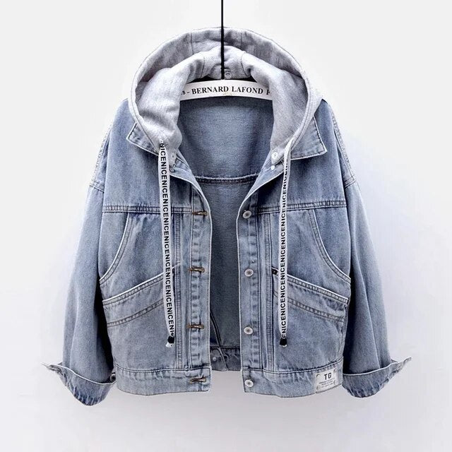 Women's Detachable Hooded Denim Jacket