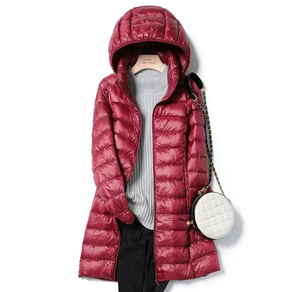 Light and thin hooded parka for women