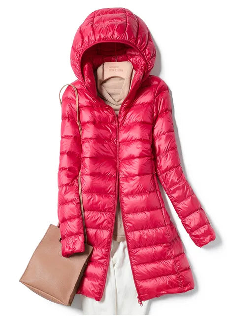 Light and thin hooded parka for women