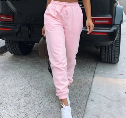 High Waist Loose Fleece Sweatpants Trousers With Pocket