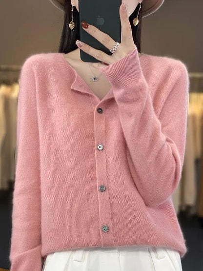 Women's Long Sleeve Round Neck Cashmere Cardigan