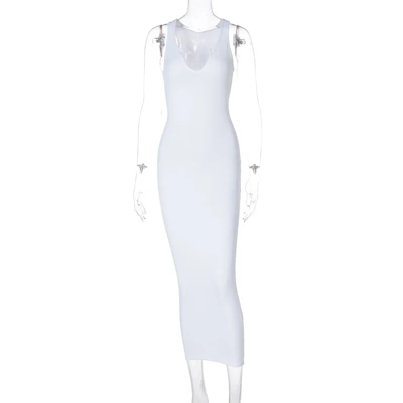 Women's Bodycon Striped Sleeveless Midi Dress