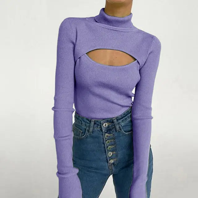 Women's Turtleneck Long Sleeve Vintage Pullover