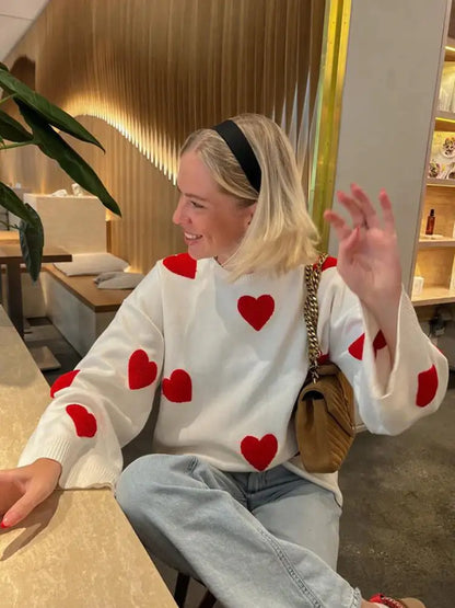 Embroidered Red Heart Sweater