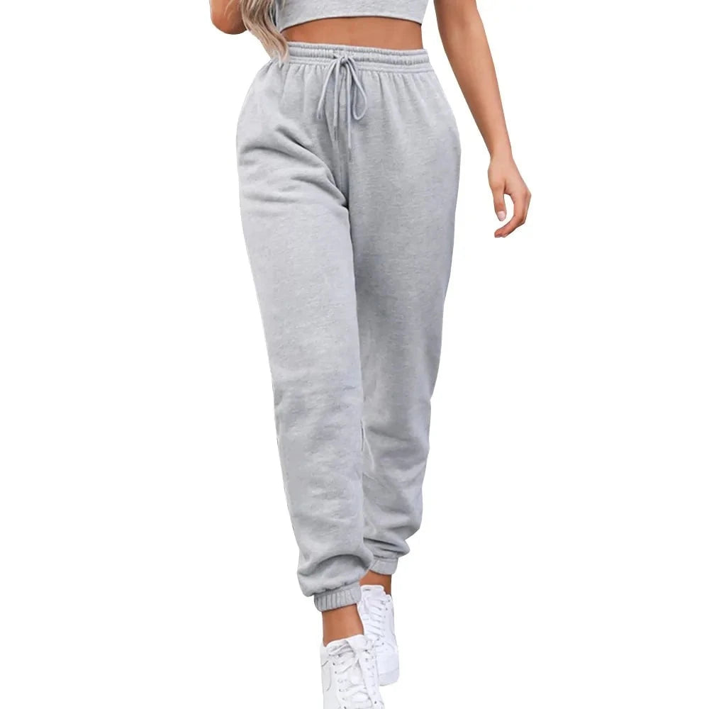 High Waist Loose Fleece Sweatpants Trousers With Pocket