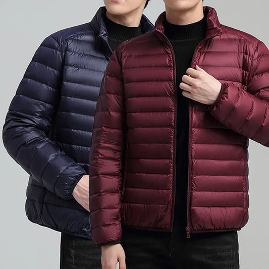 Lightweight down jacket with unisex stand-up collar