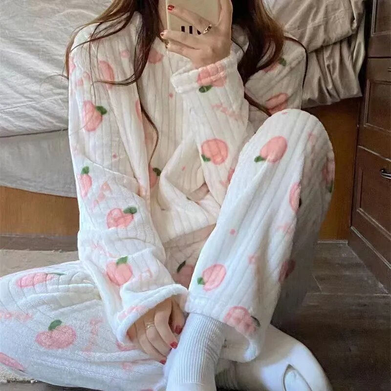 Peach Print Pajamas For Women