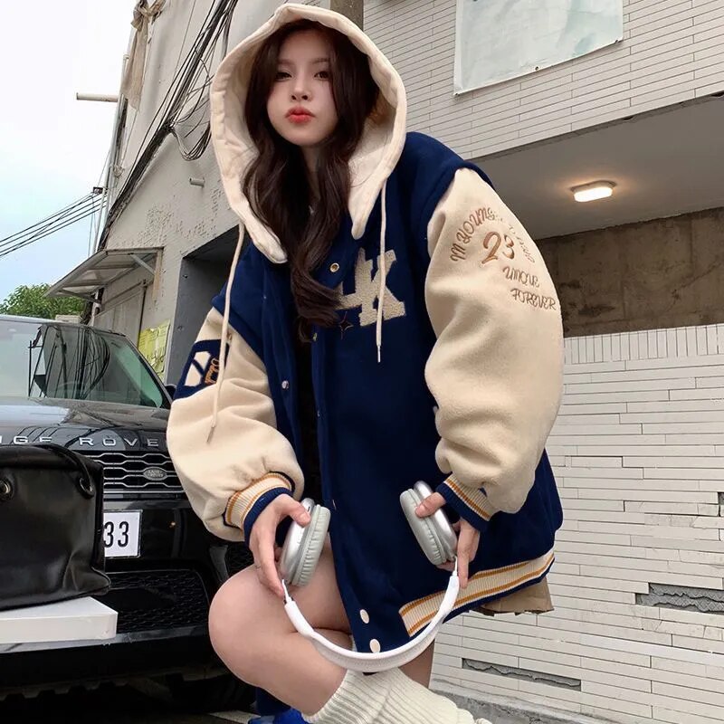 American Retro Letter Embroidered  Coats