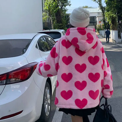 Heart-shaped Print Plush Jacket Women