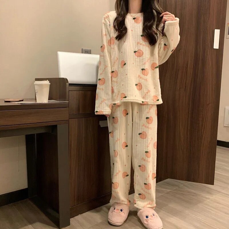 Peach Print Pajamas For Women