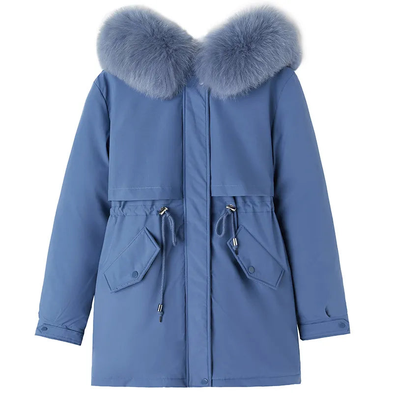 Women Parka Long Coat Wool Liner Hooded