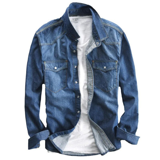 Men's Long Sleeve Plain Denim Shirt