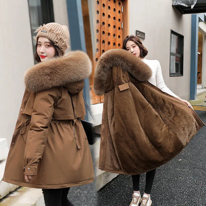Women Parka Long Coat Wool Liner Hooded