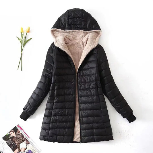 Mid-Length Hooded Cotton Coat For Women