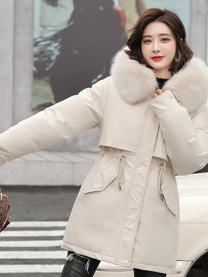 Women Parka Long Coat Wool Liner Hooded