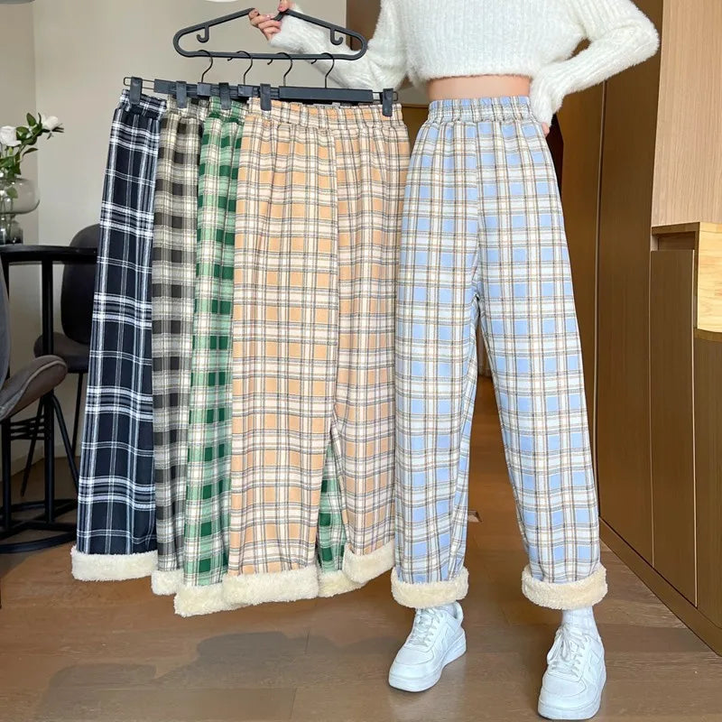 women's winter fleece plaid pants 