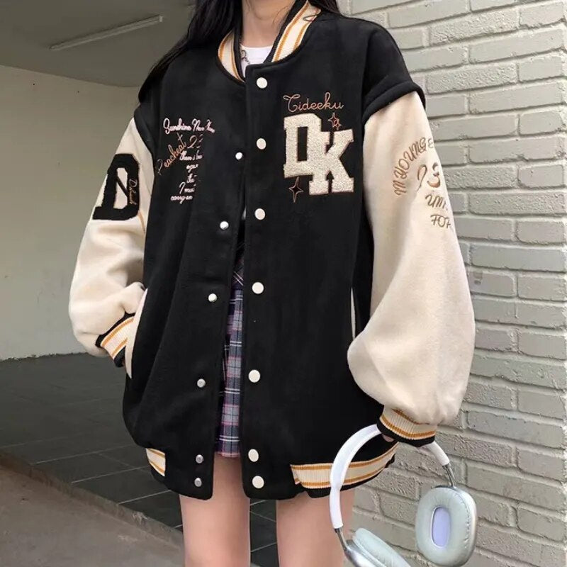 American Retro Letter Embroidered  Coats