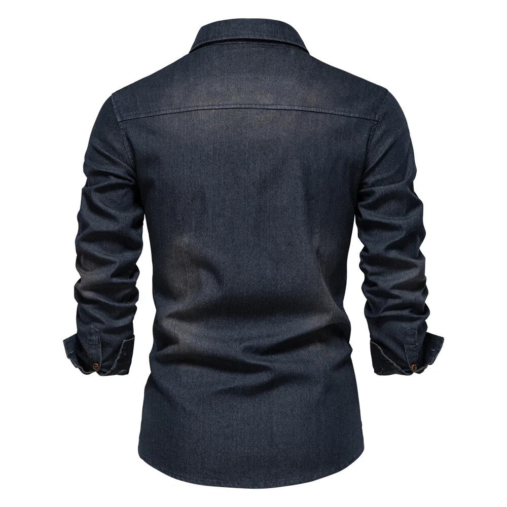 Denim Shirt Men Long Sleeve Quality Casual