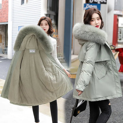 Women Parka Long Coat Wool Liner Hooded