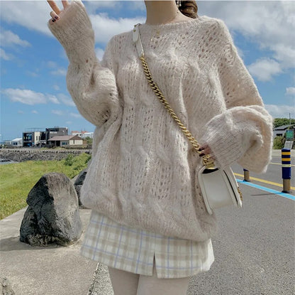 Neck Knitting Hollow Out Soft  Thin Sweaters