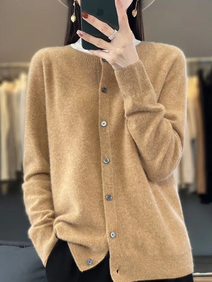 Women's Long Sleeve Round Neck Cashmere Cardigan